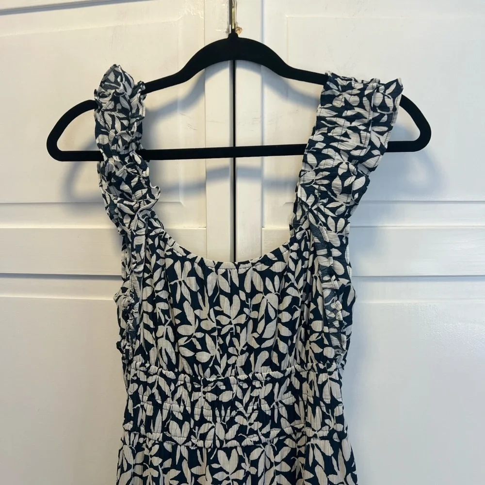 Abercrombie & Fitch Womens Ruffle Strap Textured Maxi Dress Size S/P Blue/White
